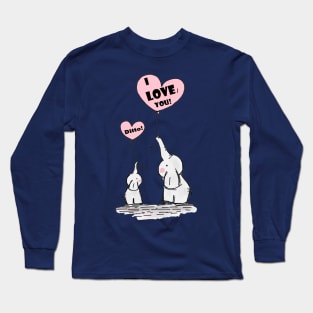 Cute Elephants I Love You Blob Pink Heart Balloons Long Sleeve T-Shirt